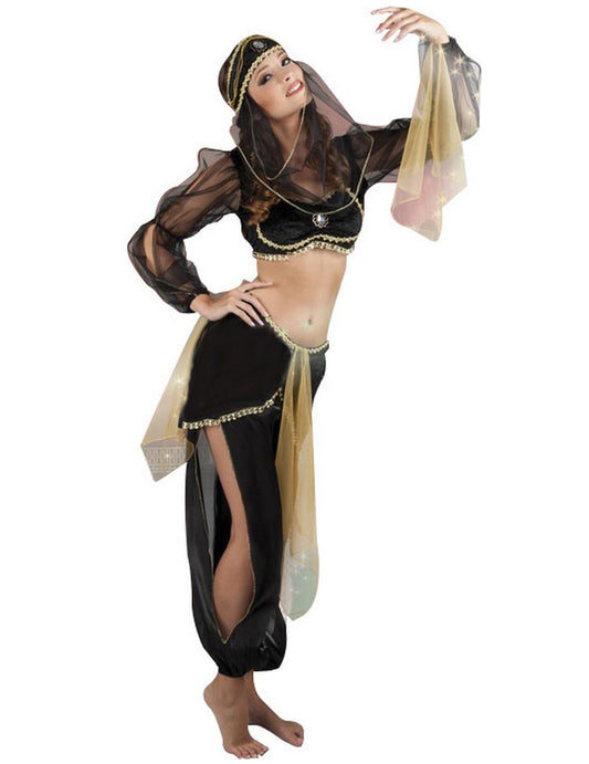 Déguisement danseuse orientale noir et or femme