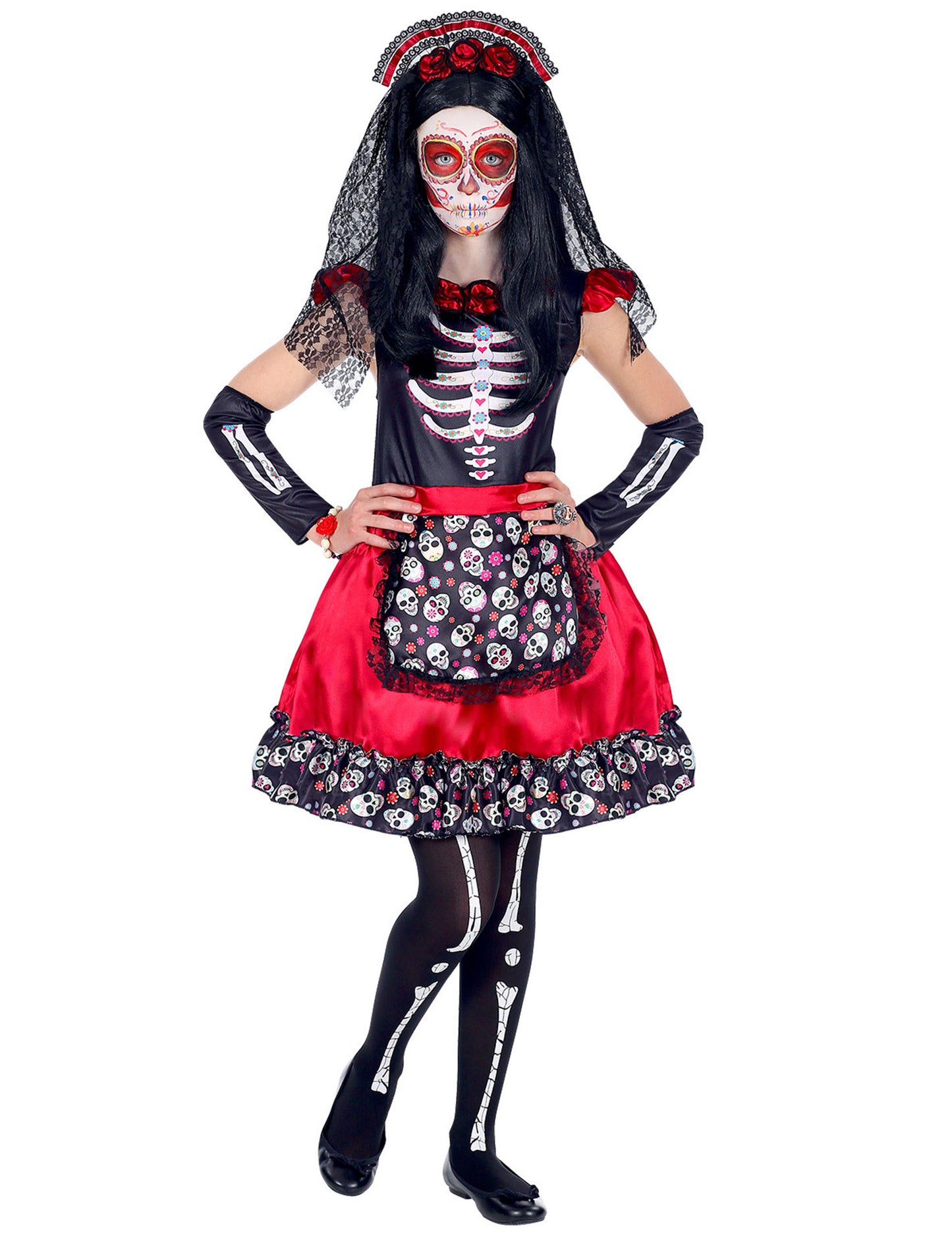 Déguisement Dia de los Muertos noir et rouge enfant