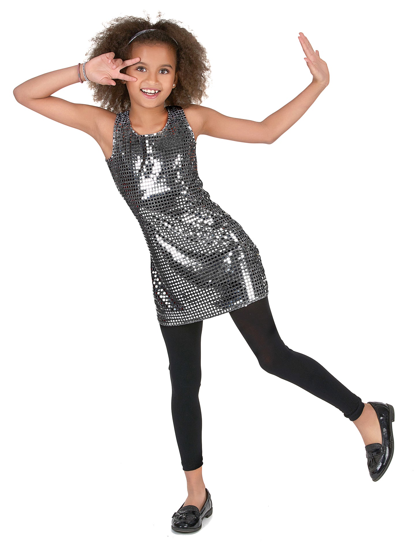 Déguisement disco paillettes argent fille