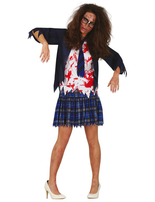 Déguisement écoliere zombie bleue femme