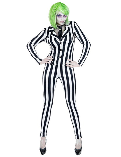 Déguisement fantôme sordide à rayures femme