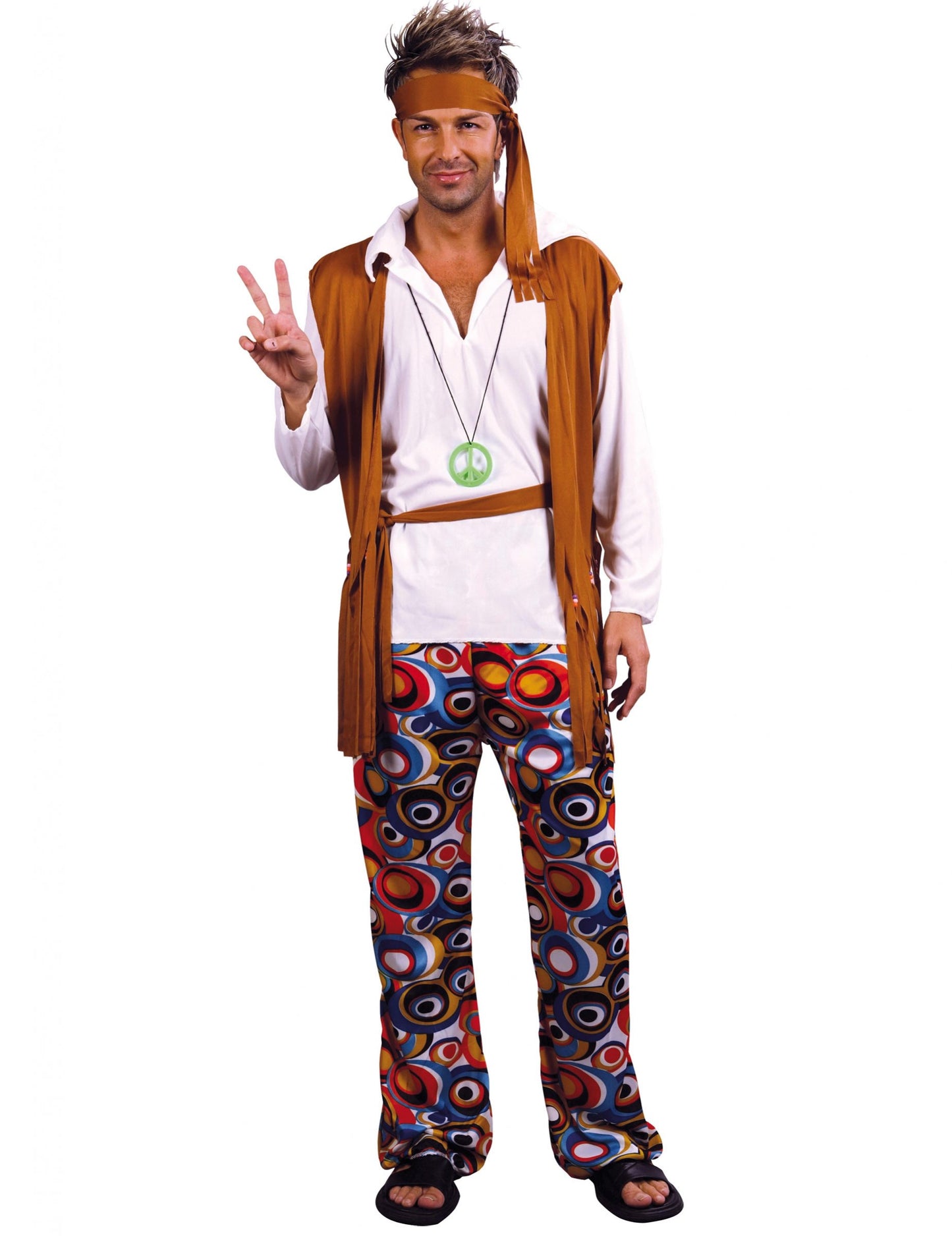Déguisement grande taille hippie marron et blanc homme