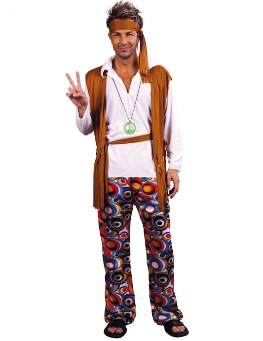Déguisement grande taille hippie marron et blanc homme