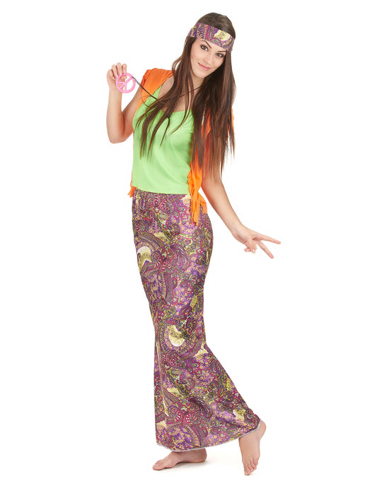 Déguisement hippie rose et vert femme