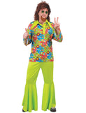 Déguisement hippie vert avec symboles colorés homme