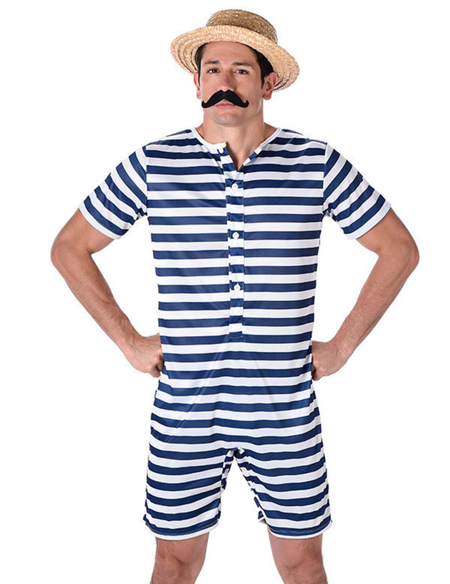 Déguisement Maillot de bain rétro rayé bleu et blanc homme