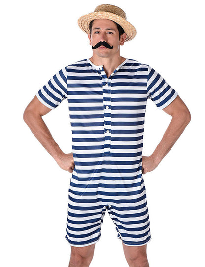 Déguisement Maillot de bain rétro rayé bleu et blanc homme