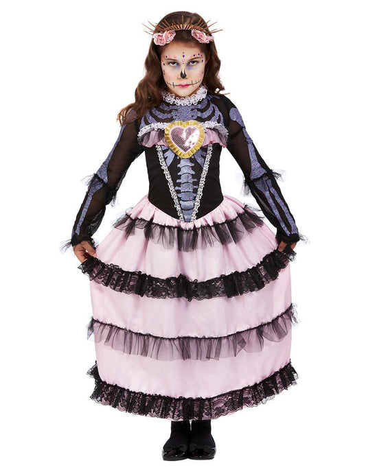 Déguisement mariée rose Dia de los muertos fille