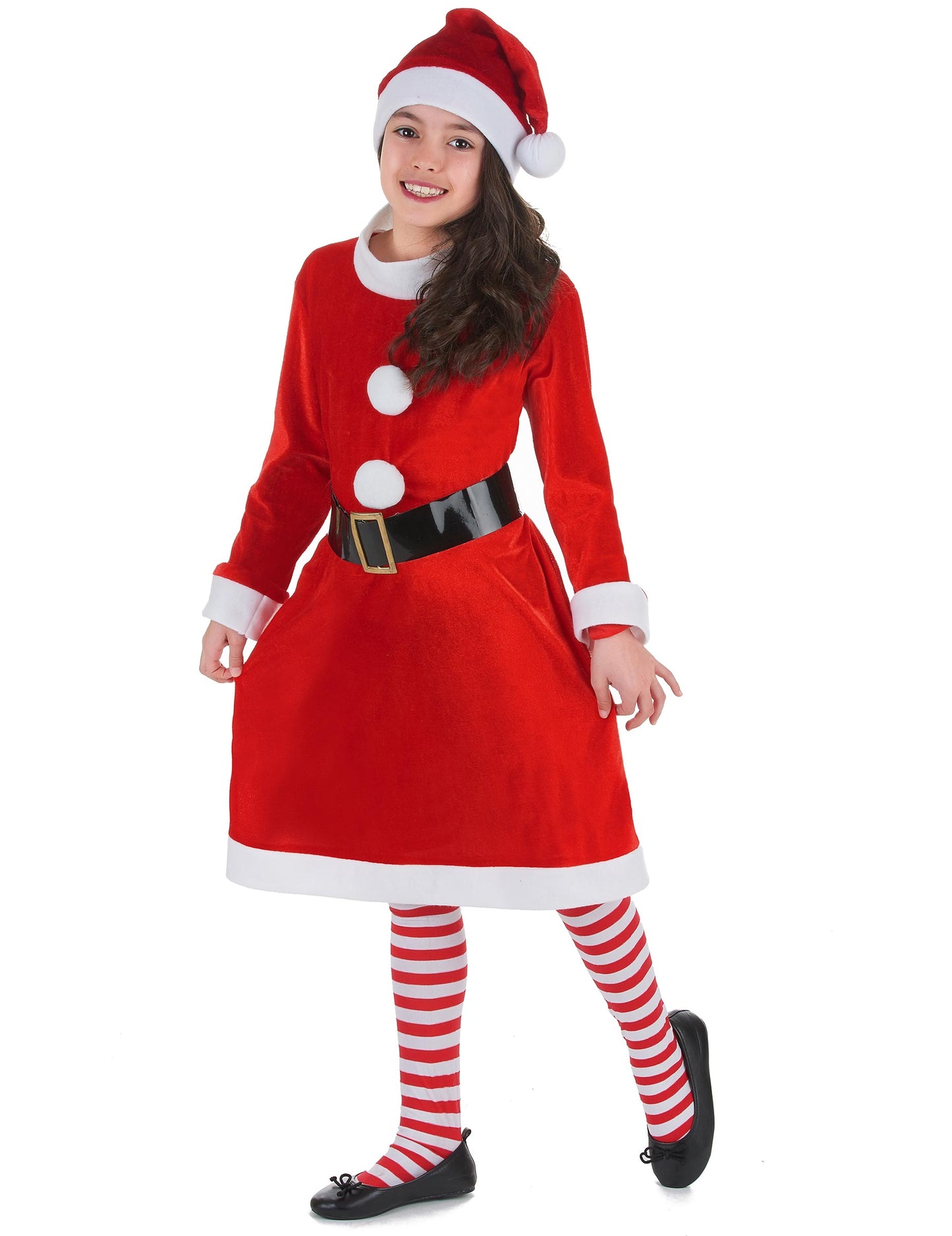 Déguisement Mère Noël pompons blancs Fille