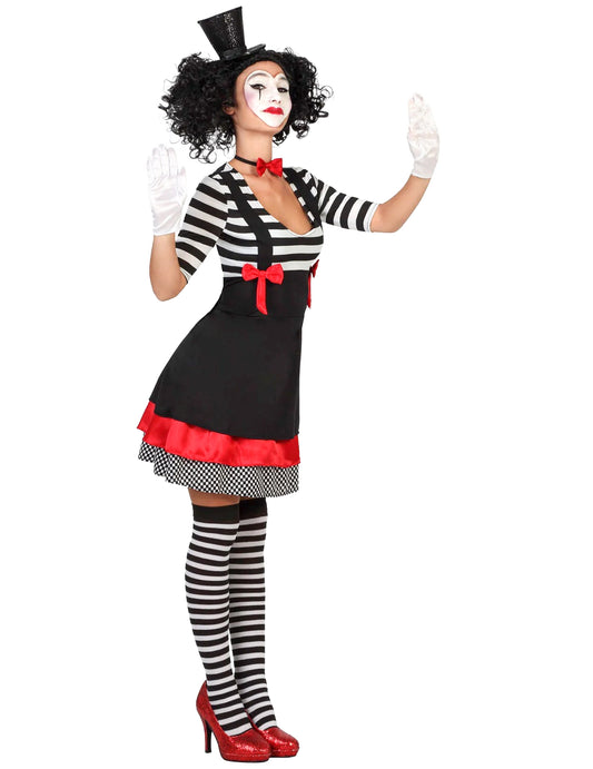 Déguisement mime robe noir et rouge femme