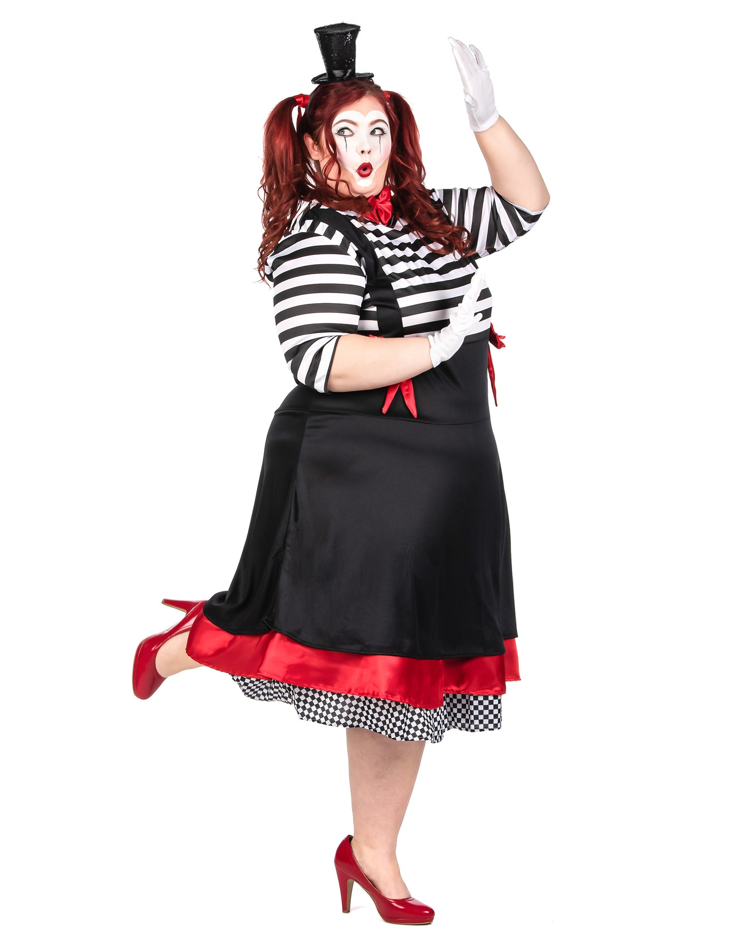 Déguisement mime robe noir et rouge femme