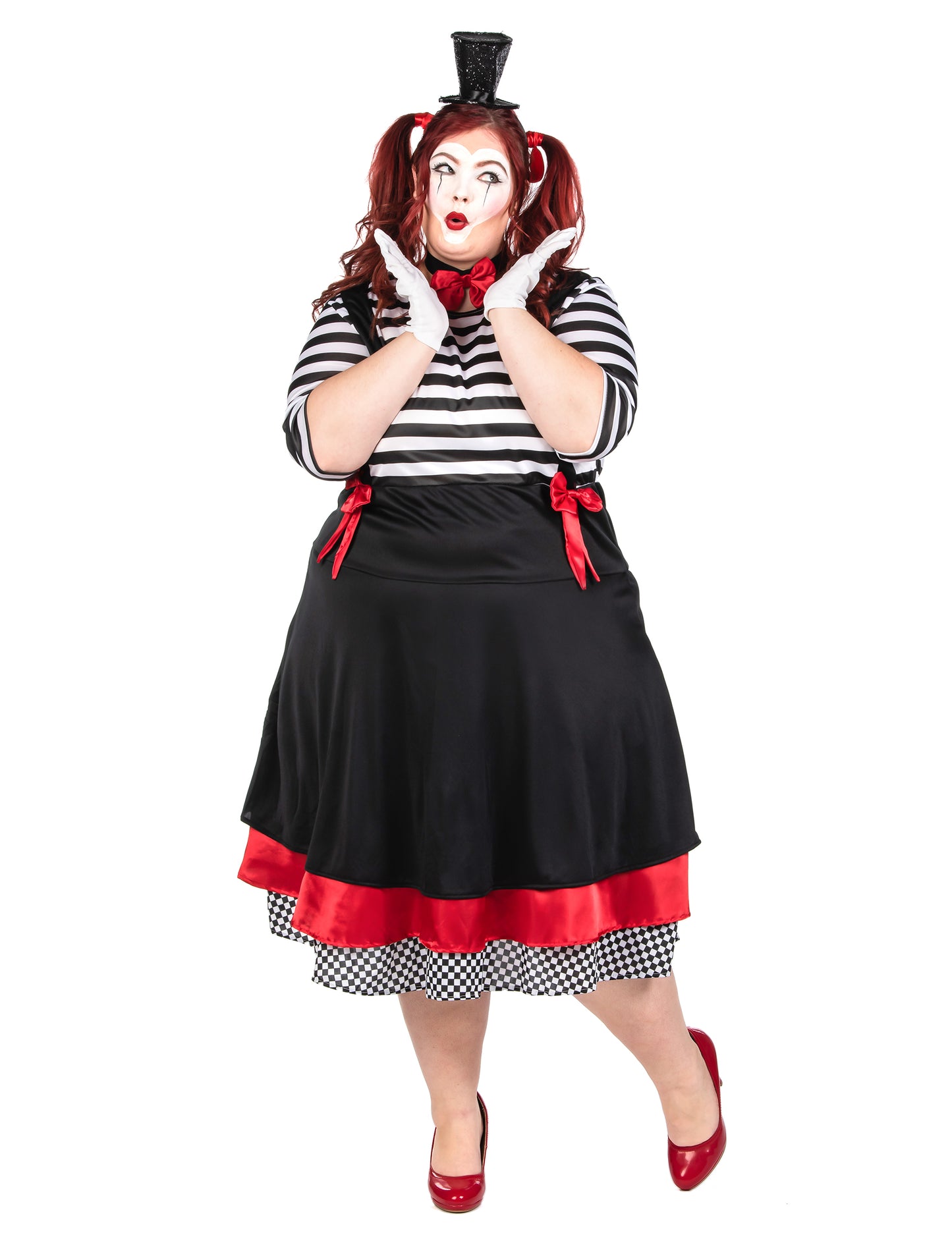 Déguisement mime robe noir et rouge femme