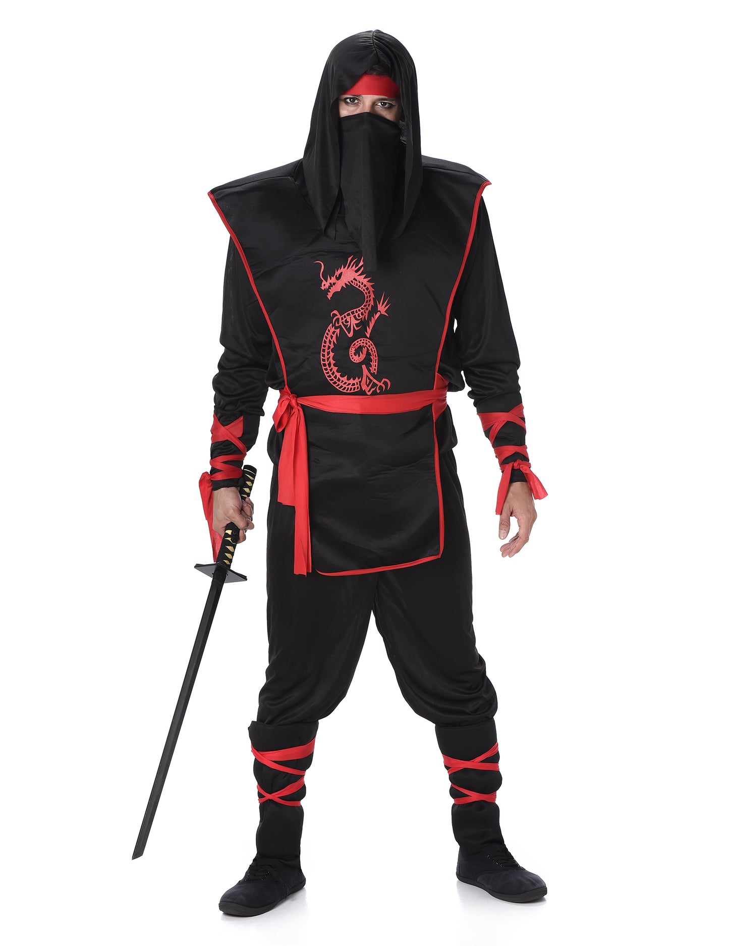 Déguisement ninja noir et rouge homme