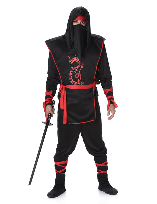 Déguisement ninja noir et rouge homme