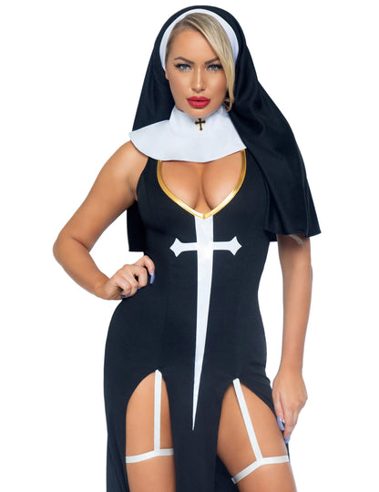 Déguisement nonne sexy noire et blanche femme