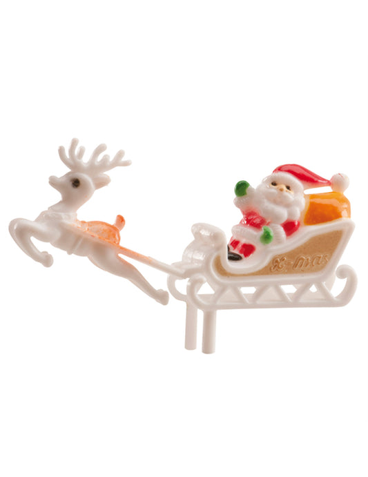 Décoration de gâteau Père Noël et son traîneau 6 cm