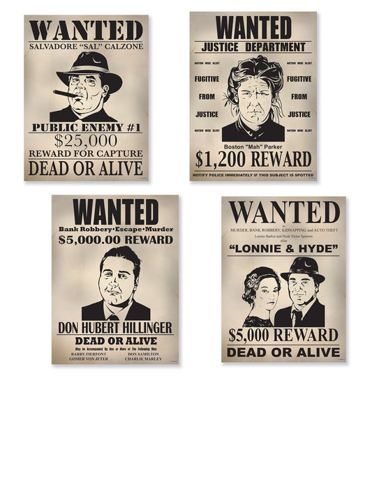 4 Affiches en carton wanted 39 cm