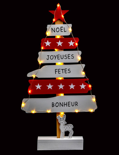 Décoration sapin lumineux rouge et blanc 50 cm