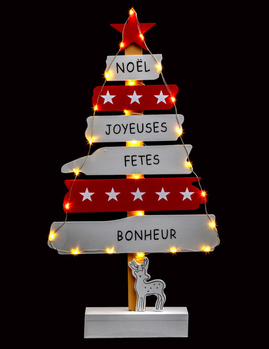 Décoration sapin lumineux rouge et blanc 50 cm