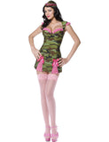 Déguisement militaire vert et rose sexy femme