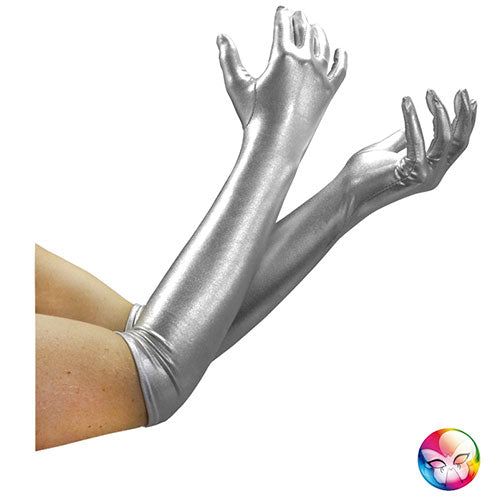 Silver satin gloves