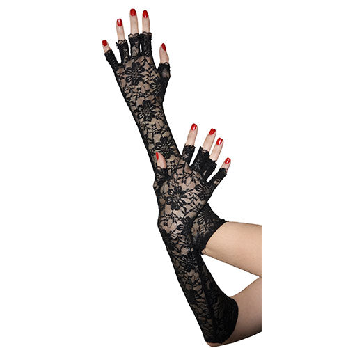 Long black lace mittens