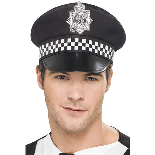 black white police cap