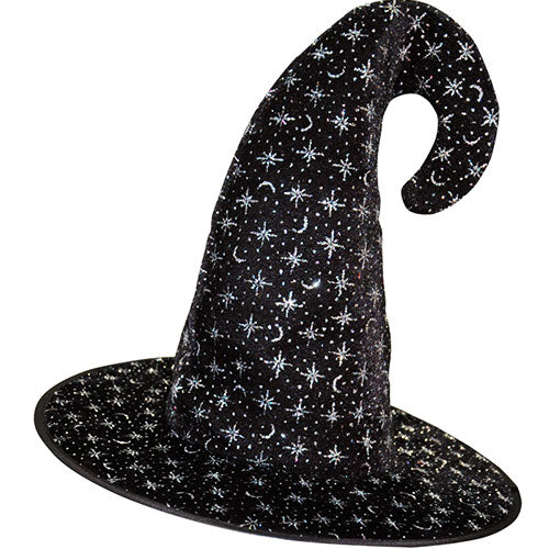 chapeau sorcier noir argent en velours