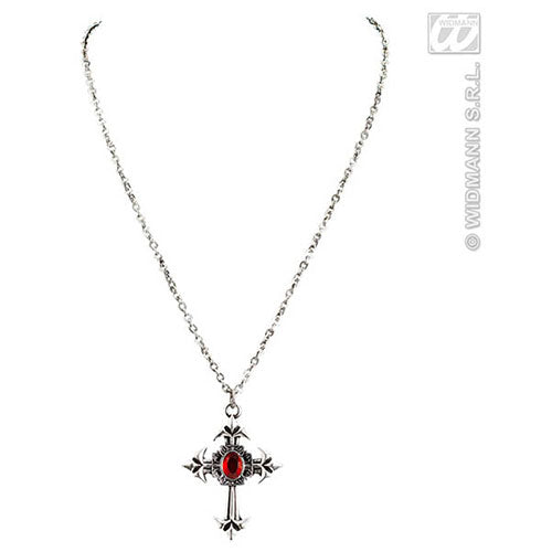 Red stone gothic cross necklace