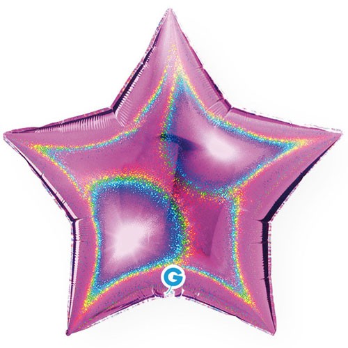 Pink holo star helium balloon 45 cm