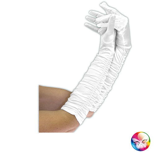 White pleated satin gloves
