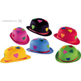 multicolored heart bowler hat