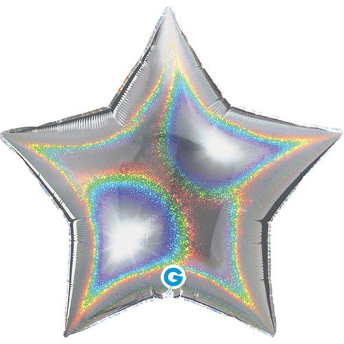 Silver holo star helium balloon 45 cm