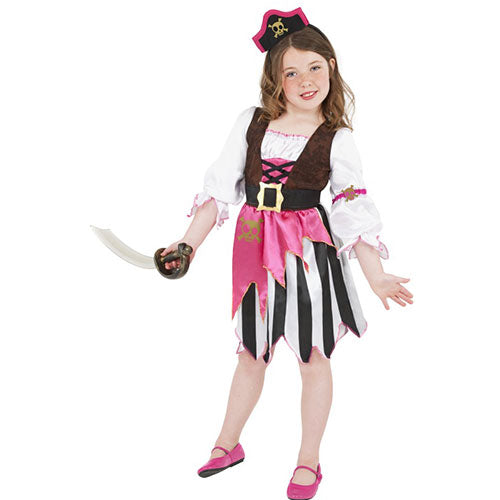 Déguisement enfant fille pirate noir blanc rose