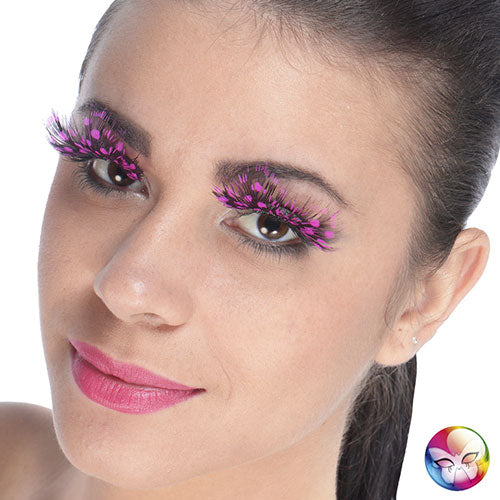 Faux-cils plumes noires pois roses