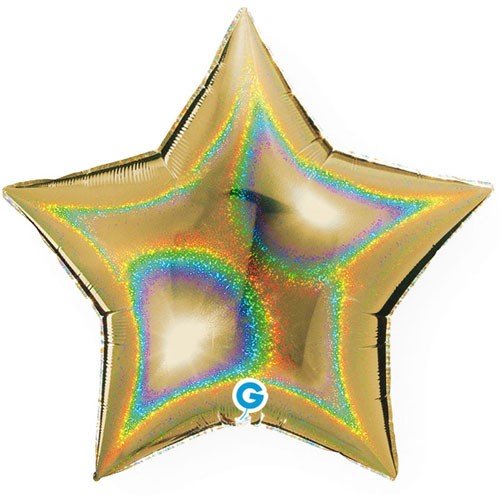 Gold holo star helium balloon 45cm