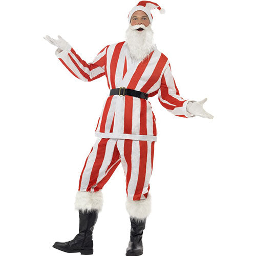 Men's Red White Striped Santa Claus Costume