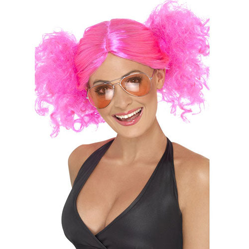 Flashy pink ponytail wig