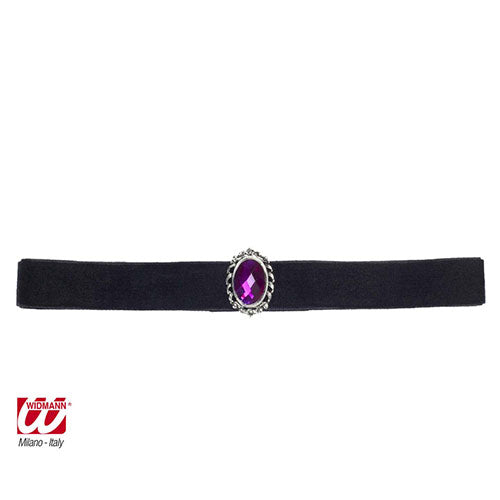 Tour de cou noir pierre violette