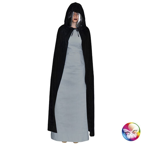 Long black hooded cape