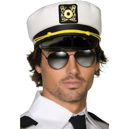 black white captain cap