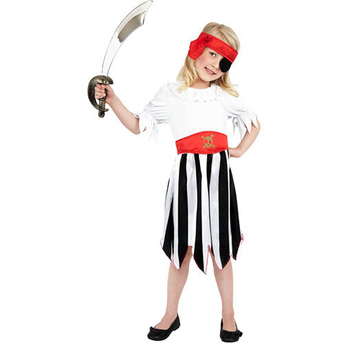 Girl's Black White Striped Pirate Costume