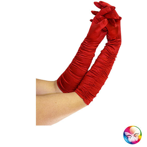 Red pleated satin gloves