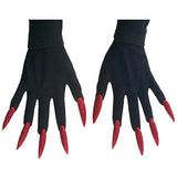 Black gloves maxi red nails