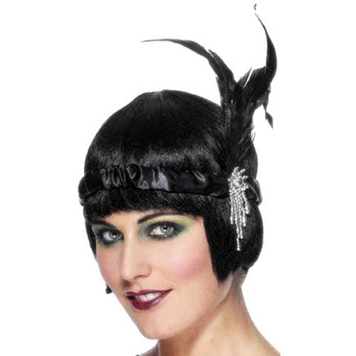 Black feathered charleston headband