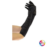 Black pleated satin gloves