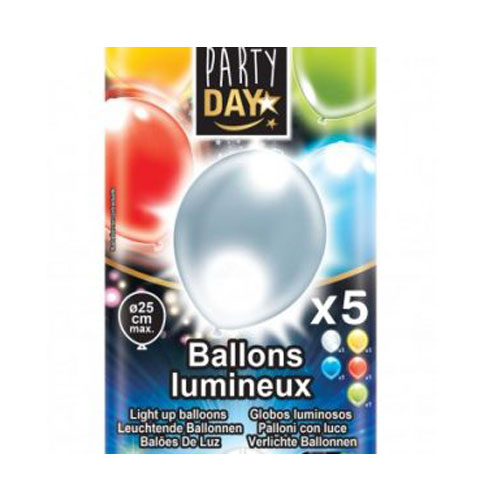5 luminous balloons with integrated LED