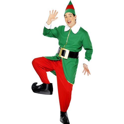 Men's Green Red Cheerful Elf Costume
