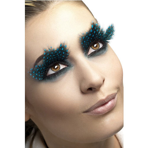 Faux-cils plumes pois turquoise